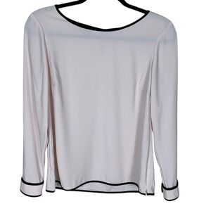 Talbots Pale Pink Black Contrast Trim Long Sleeve Blouse Size XS Classic
